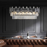 Modern Rectangular LED Crystal Chandelier with 3 Color Dimming for Dining Room