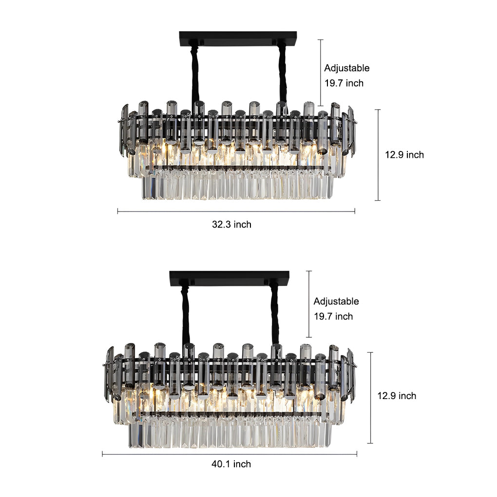 Modern Rectangular LED Crystal Chandelier with 3 Color Dimming for Dining Room