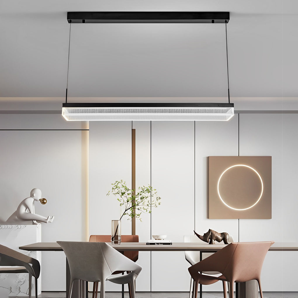 Modern Rectangular LED Dining Room Chandelier Black Pendant Light with Remote Control