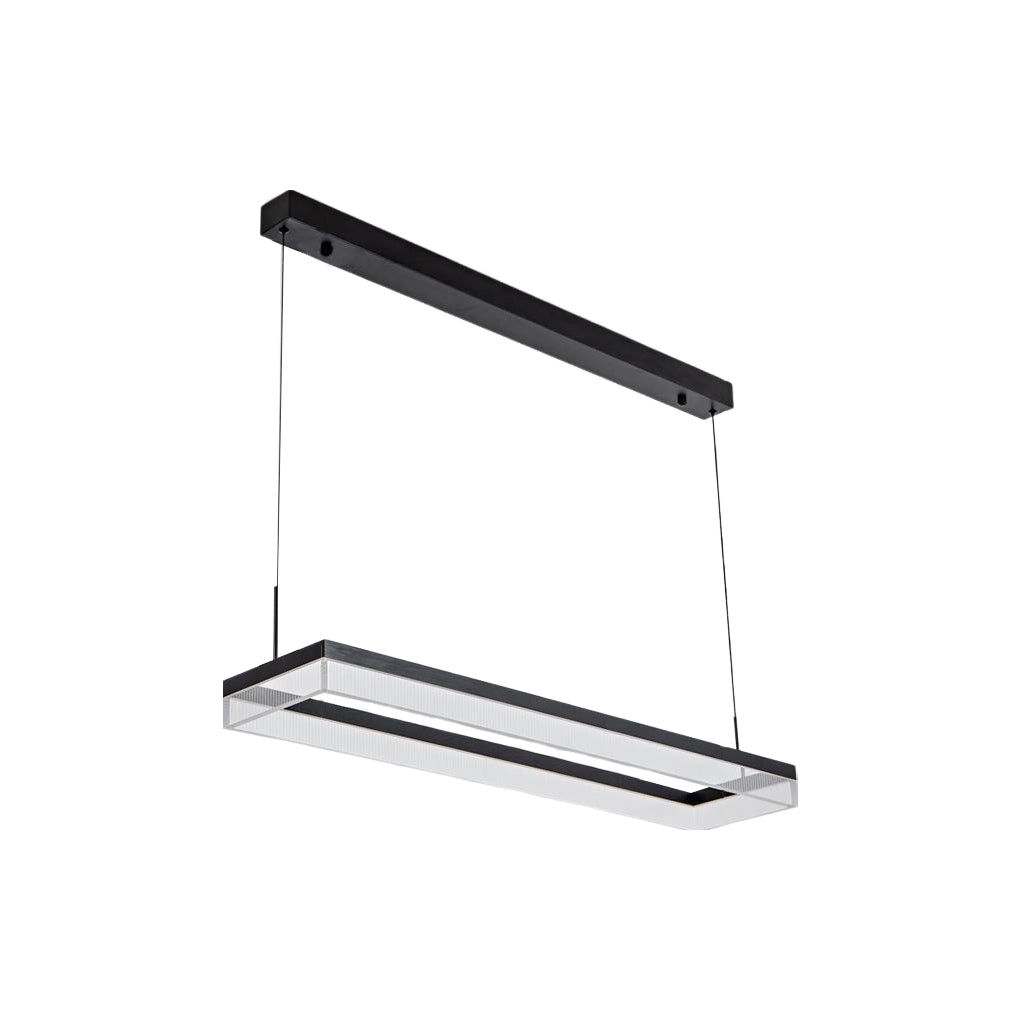 Modern Rectangular LED Dining Room Chandelier Black Pendant Light with Remote Control