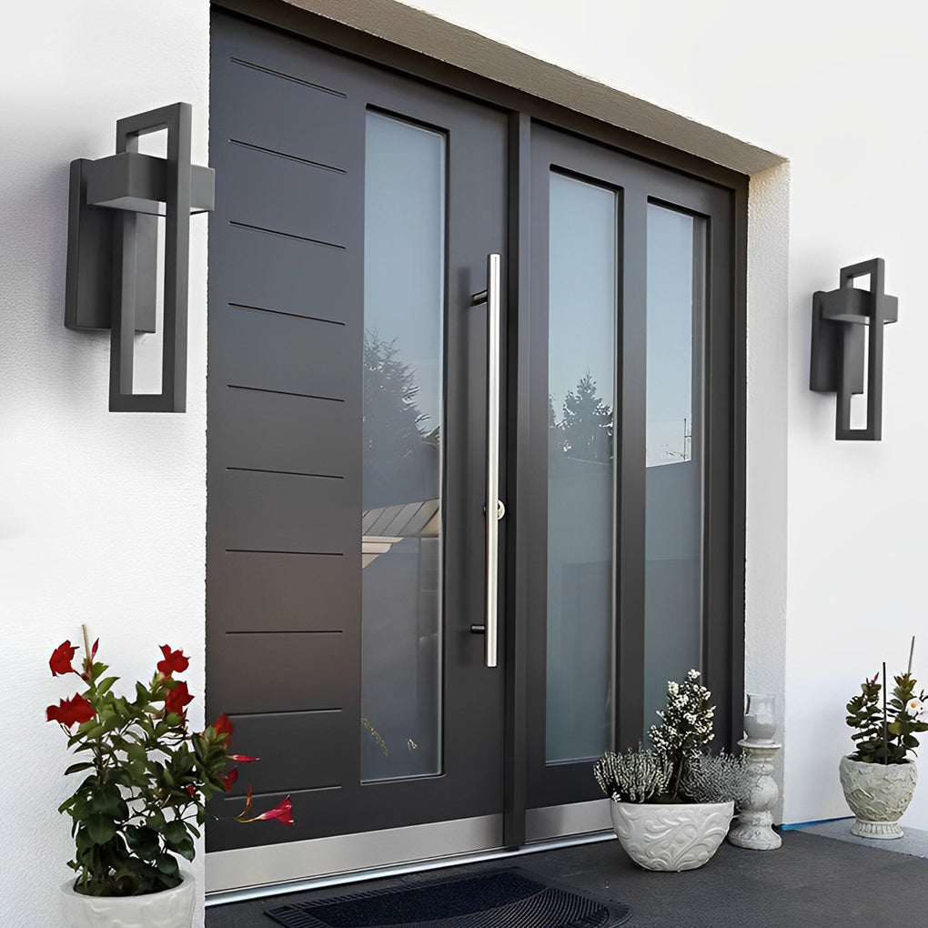 Modern Rectangular LED Outdoor Wall Lamp Waterproof Exterior Sconce in Matte Black Finish
