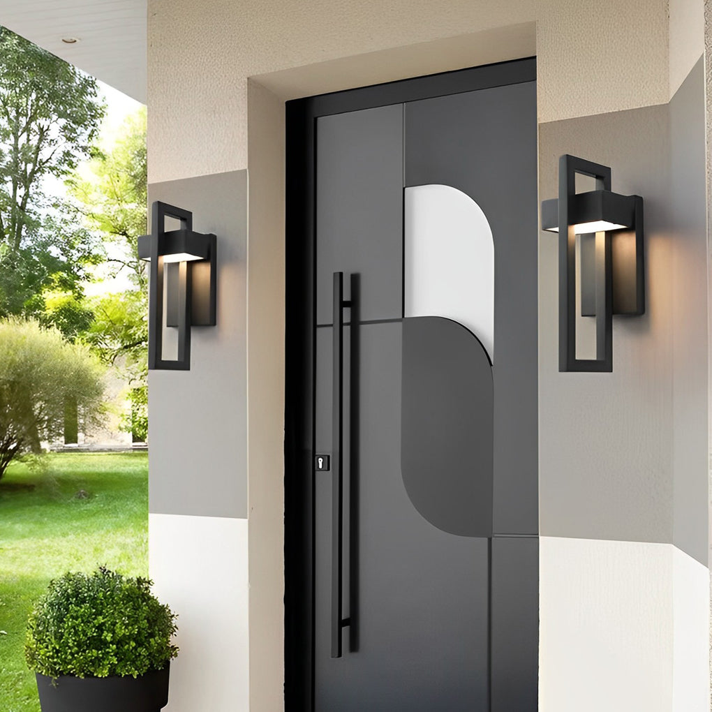 Modern Rectangular LED Outdoor Wall Lamp Waterproof Exterior Sconce in Matte Black Finish