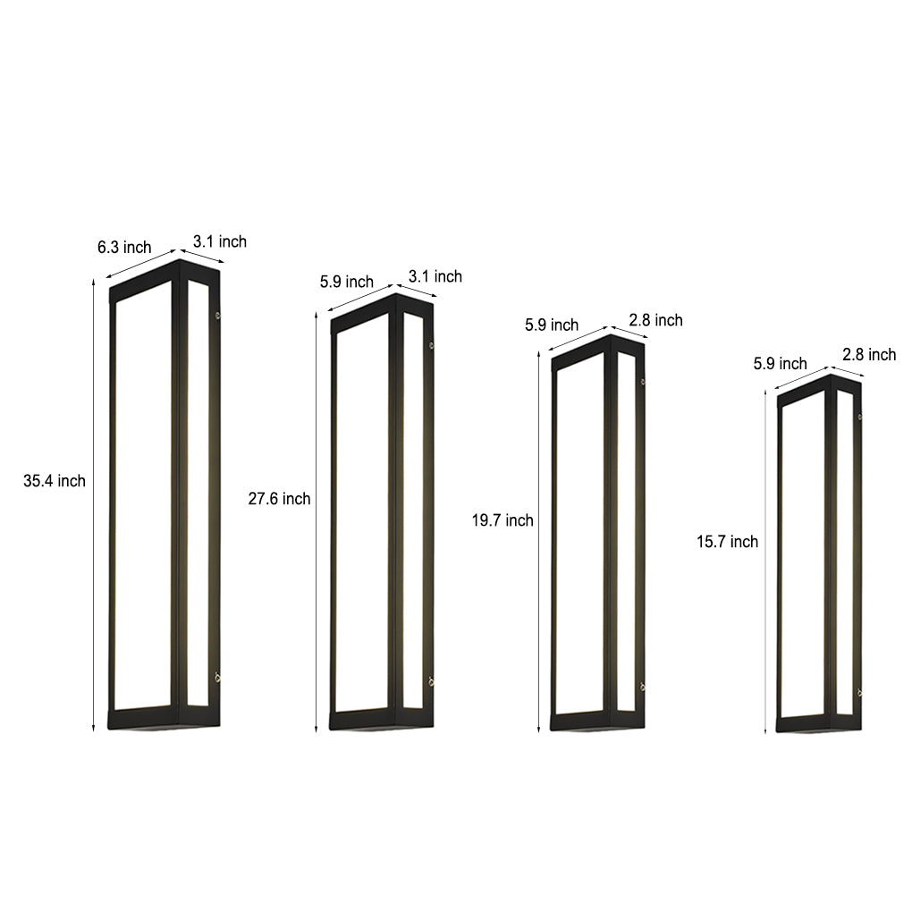 Modern Rectangular LED Outdoor Wall Sconce Waterproof Black Exterior Porch Light for Garden and Patio