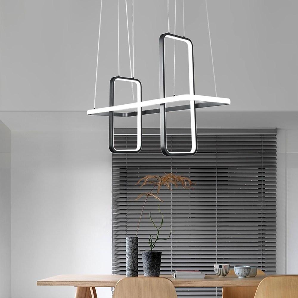 Modern Rectangular LED Pendant Light Fixture for Dining Room Black and Gold Finish