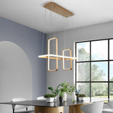 Modern Rectangular LED Pendant Light Fixture for Dining Room Black and Gold Finish