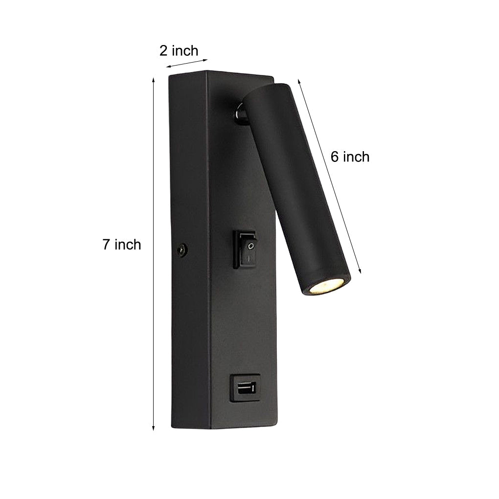 Modern Rectangular LED Wall Sconce with USB Charging Port and Manual Switch Bedside Reading Lamp