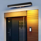 Modern Rectangular Outdoor LED Wall Sconce with Motion Sensor Waterproof IP65 Black Finish