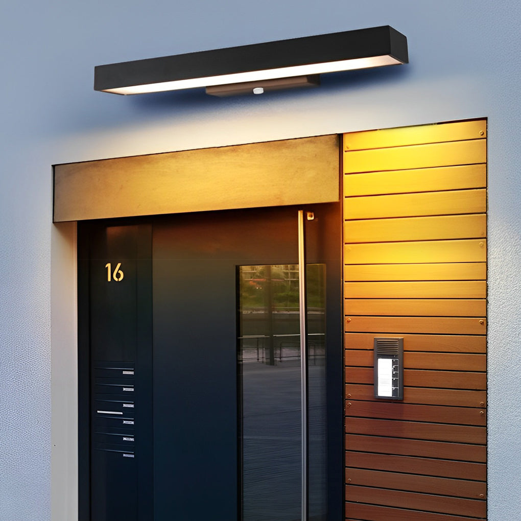 Modern Rectangular Outdoor LED Wall Sconce with Motion Sensor Waterproof IP65 Black Finish