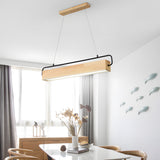 Modern Rectangular Rubber Wood LED Pendant Light for Dining Room and Kitchen Island