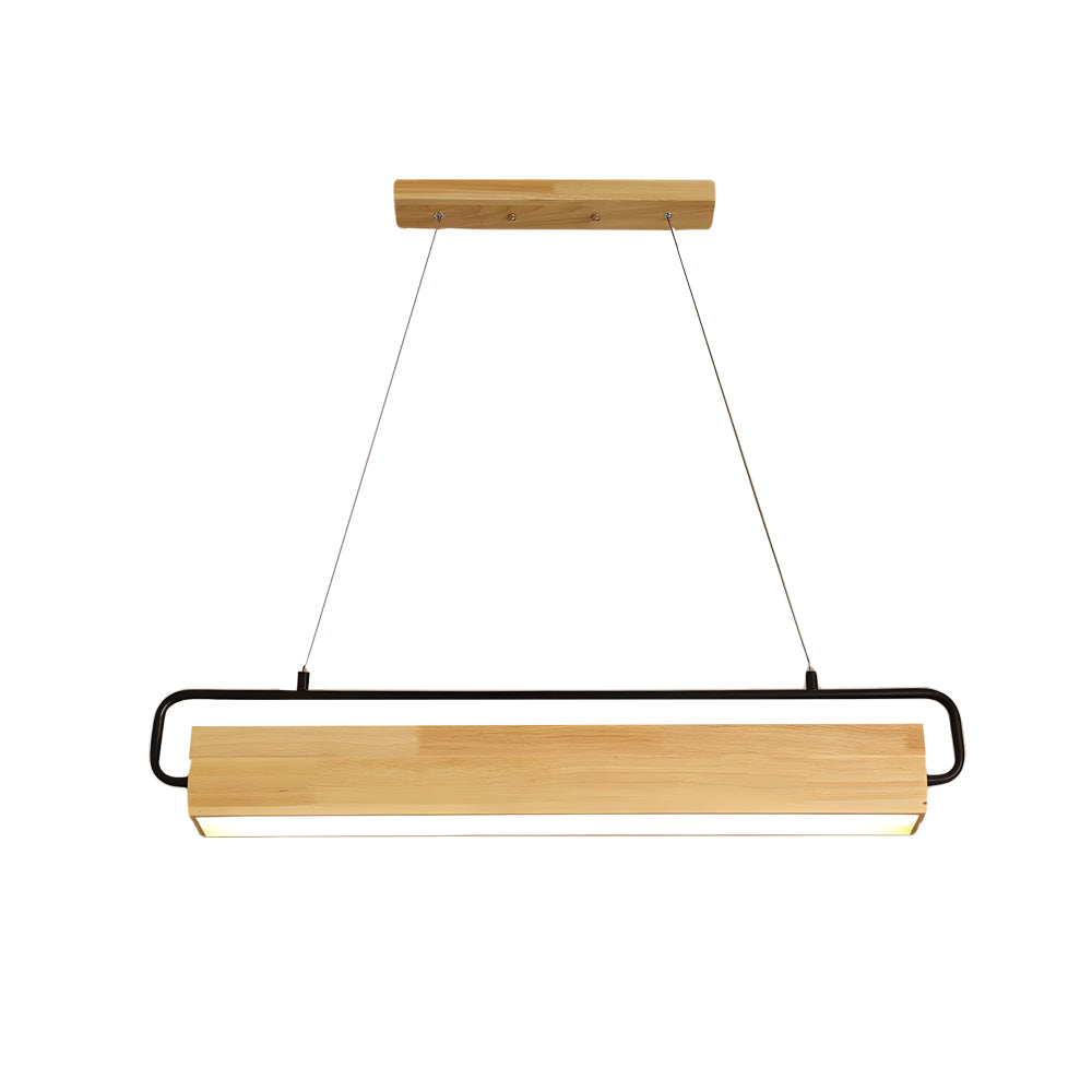 Modern Rectangular Rubber Wood LED Pendant Light for Dining Room and Kitchen Island