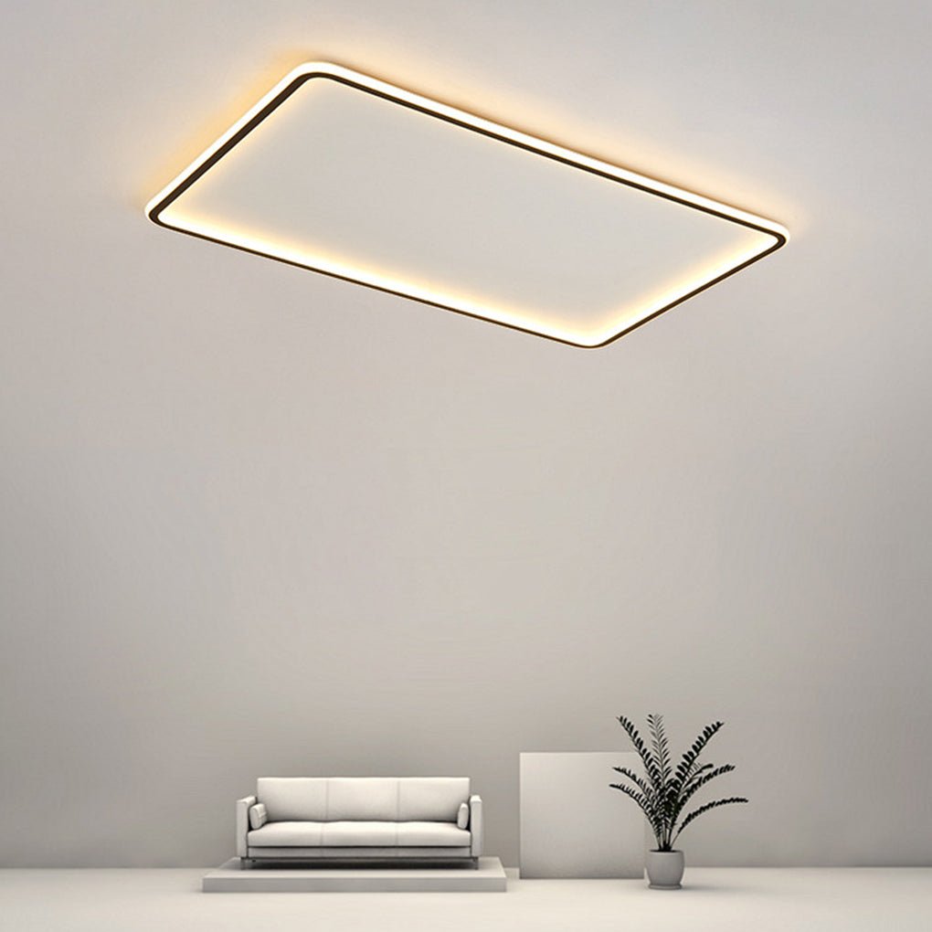 Modern Rectangular Black LED Flush Mount Ceiling Light with Dimmable Remote Control