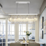 Modern Rectangular Silver Crystal Chandelier 3 Step Dimming Nordic Pendant Light for Dining Room
