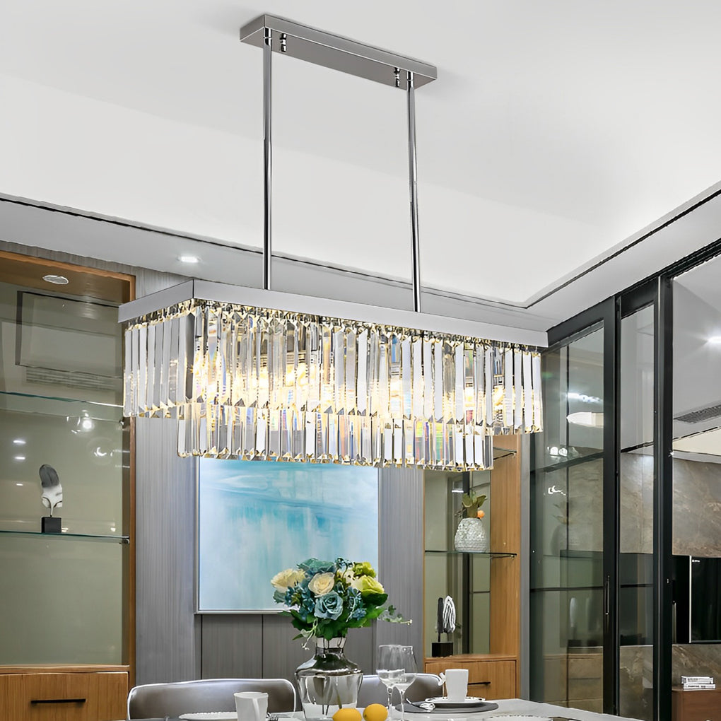 Modern Rectangular Silver Crystal Chandelier 3 Step Dimming Nordic Pendant Light for Dining Room