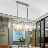 Modern Rectangular Silver Crystal Chandelier 3 Step Dimming Nordic Pendant Light for Dining Room