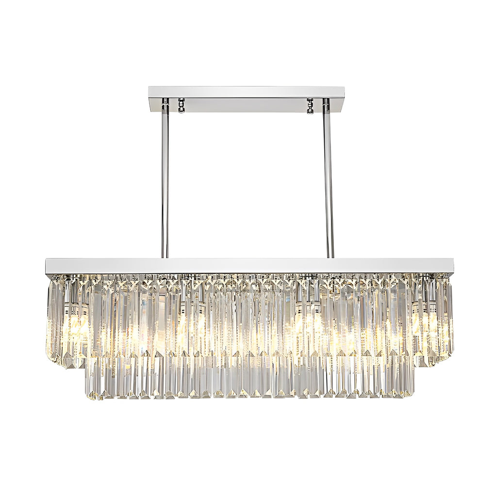 Modern Rectangular Silver Crystal Chandelier 3 Step Dimming Nordic Pendant Light for Dining Room