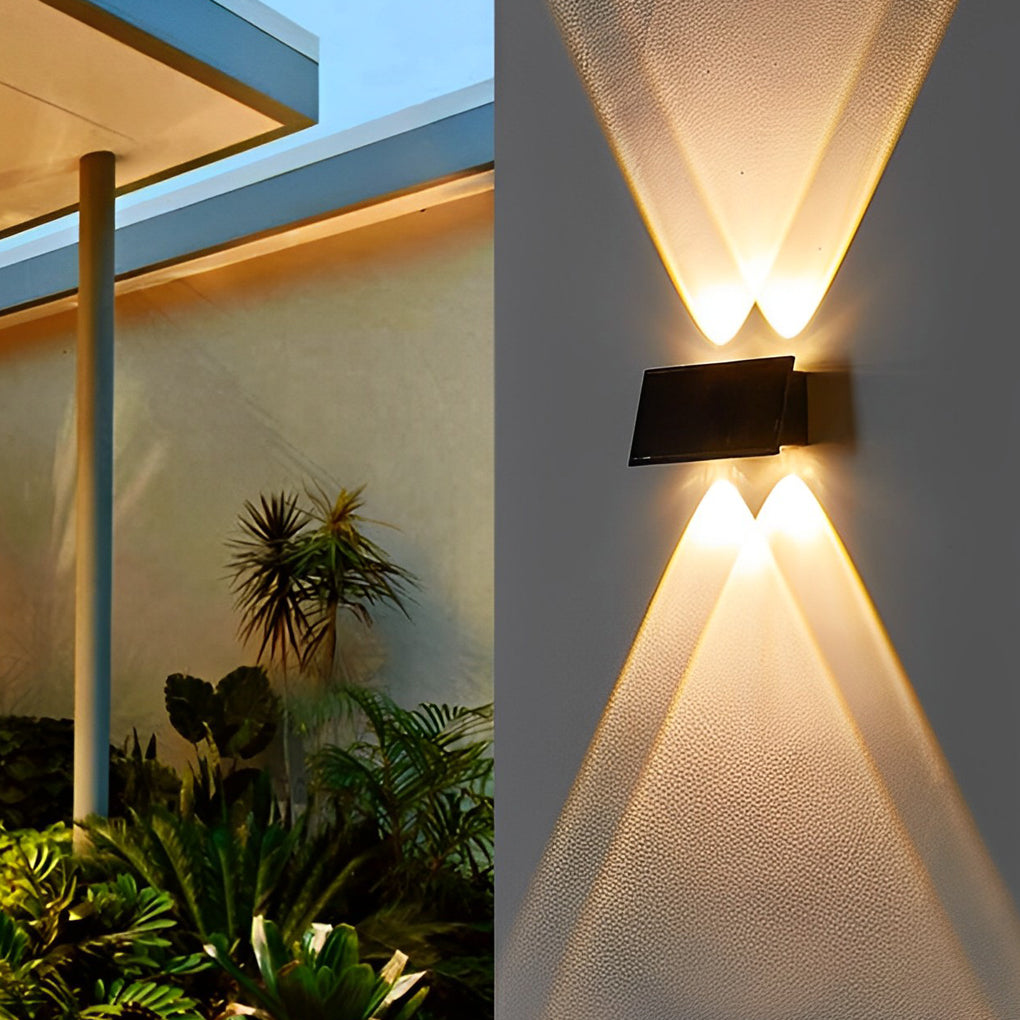 Modern Rectangular Solar LED Wall Lamp Waterproof Outdoor Up and Down Lighting Sconce