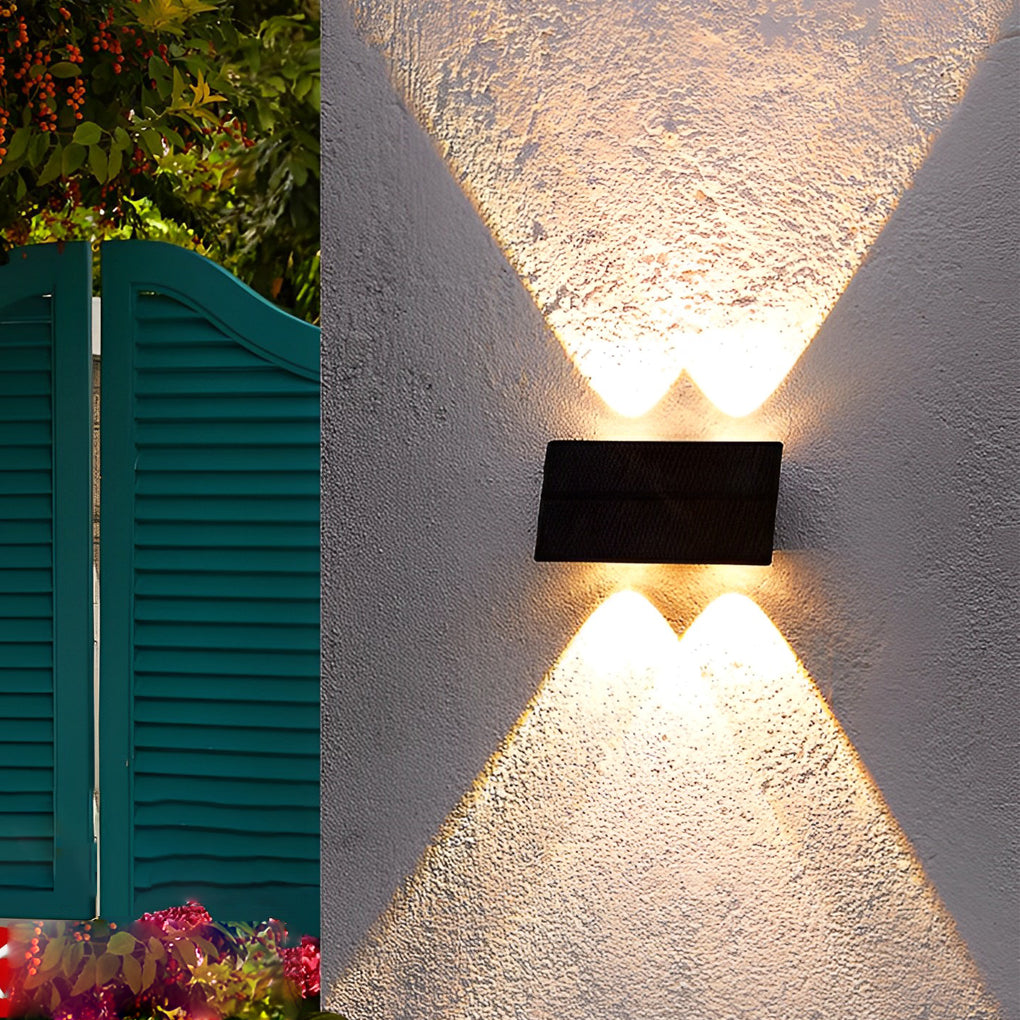 Modern Rectangular Solar LED Wall Lamp Waterproof Outdoor Up and Down Lighting Sconce