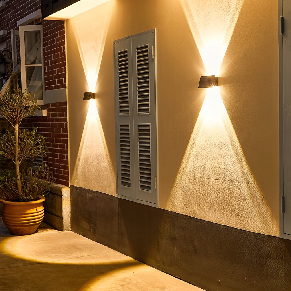 Modern Rectangular Solar LED Wall Lamp Waterproof Outdoor Up and Down Lighting Sconce