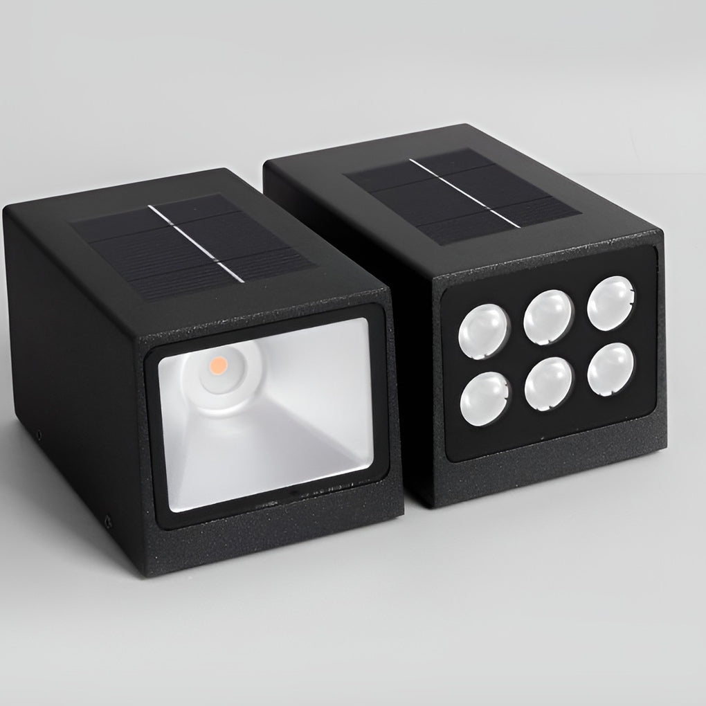 Modern Rectangular Solar Powered LED Outdoor Wall Sconce Waterproof Up and Down Exterior Porch Lighting