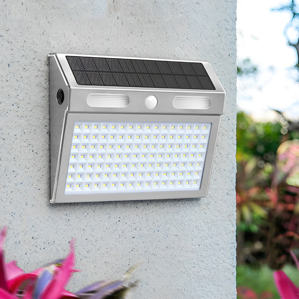 Modern Rectangular Stainless Steel Solar Motion Sensor Outdoor Wall Light with Waterproof LED Technology