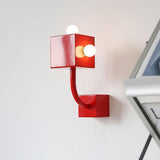 Modern Red Geometric Cube Wall Sconce Industrial Metal Indoor Light Fixture