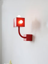 Modern Red Geometric Cube Wall Sconce Industrial Metal Indoor Light Fixture