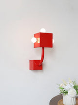Modern Red Geometric Cube Wall Sconce Industrial Metal Indoor Light Fixture