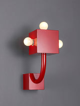 Modern Red Geometric Cube Wall Sconce Industrial Metal Indoor Light Fixture