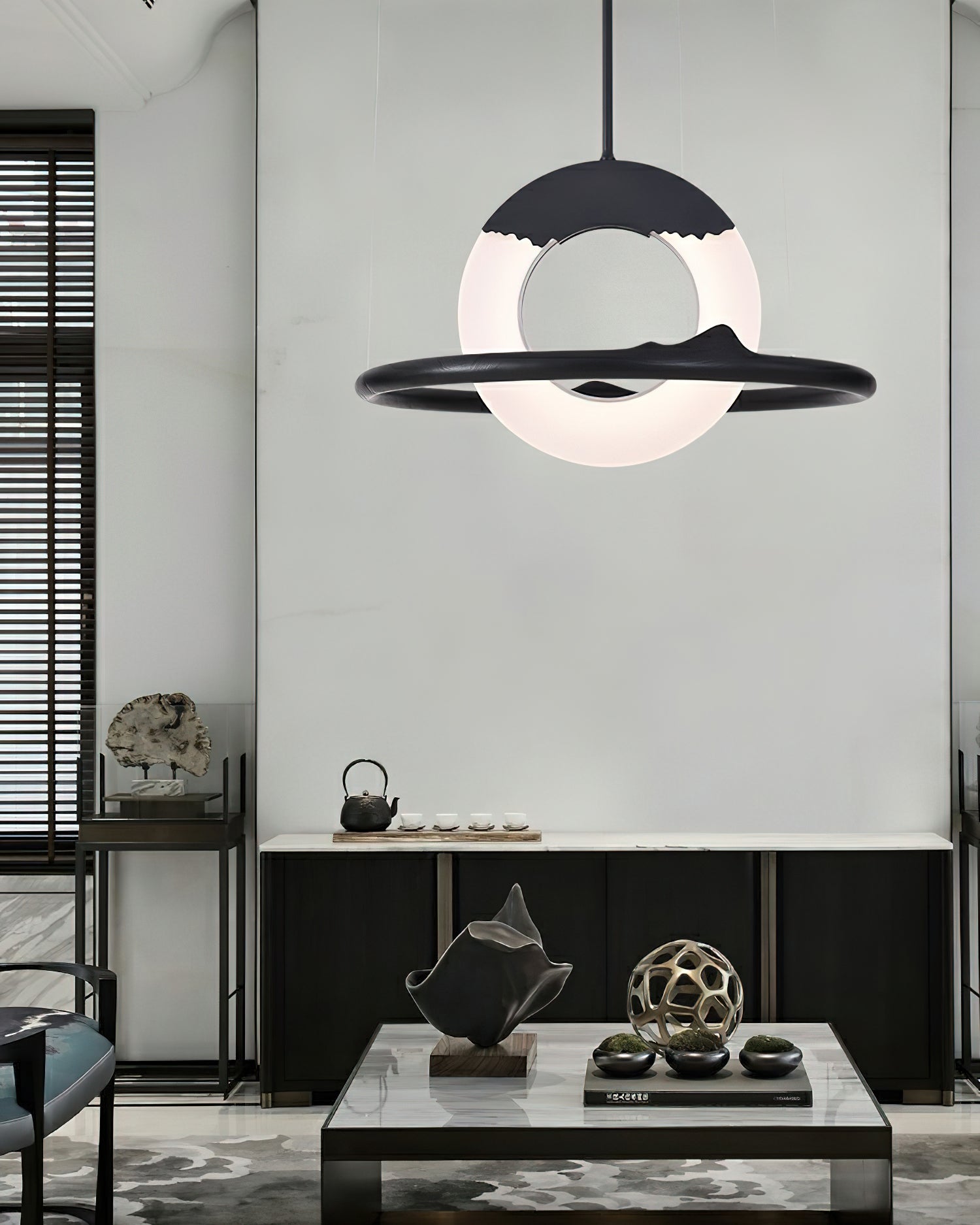 Modern Reincarnation Wood Ring LED Pendant Light Circular Minimalist Chandelier