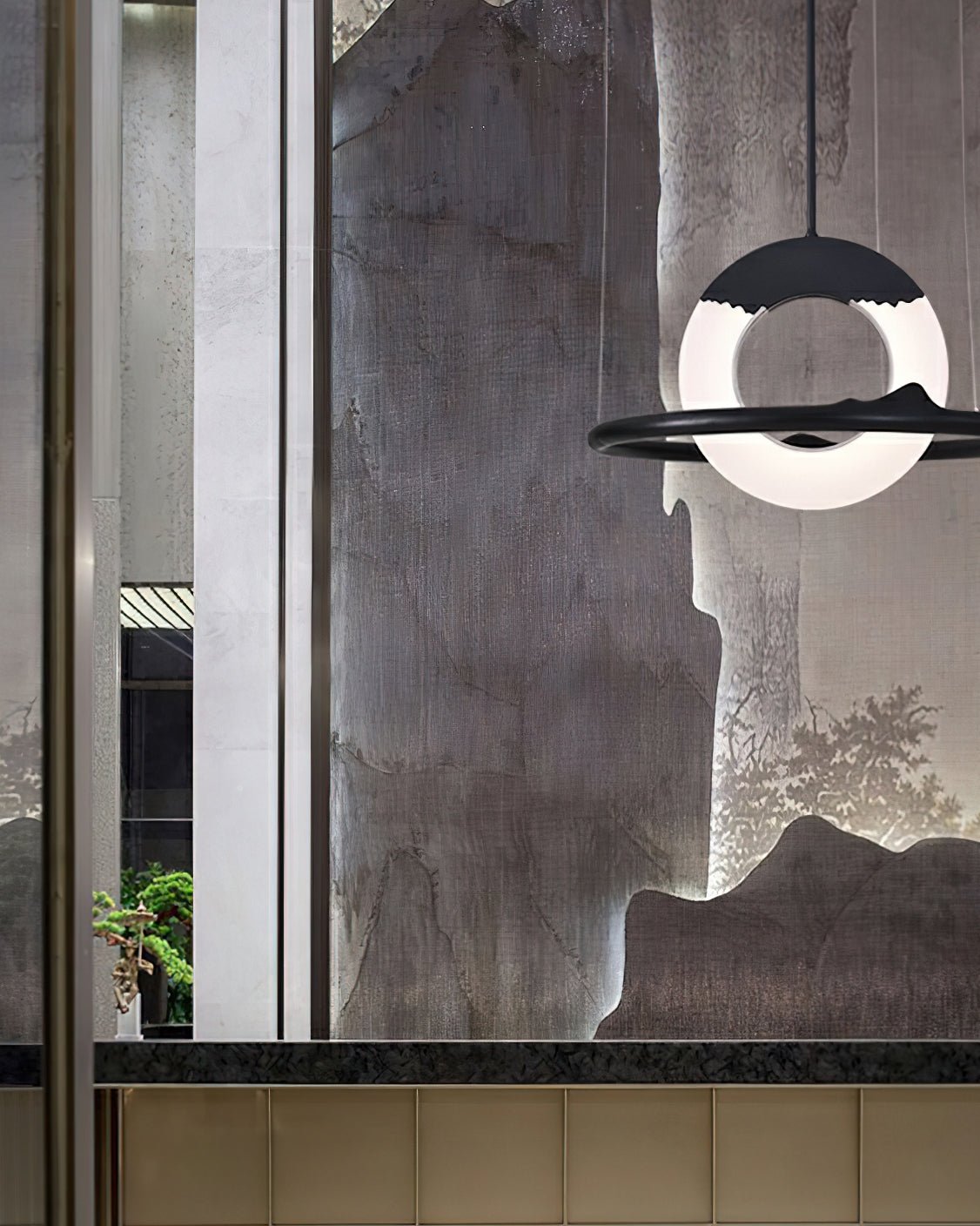 Modern Reincarnation Wood Ring LED Pendant Light Circular Minimalist Chandelier