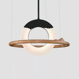 Modern Reincarnation Wood Ring LED Pendant Light Circular Minimalist Chandelier