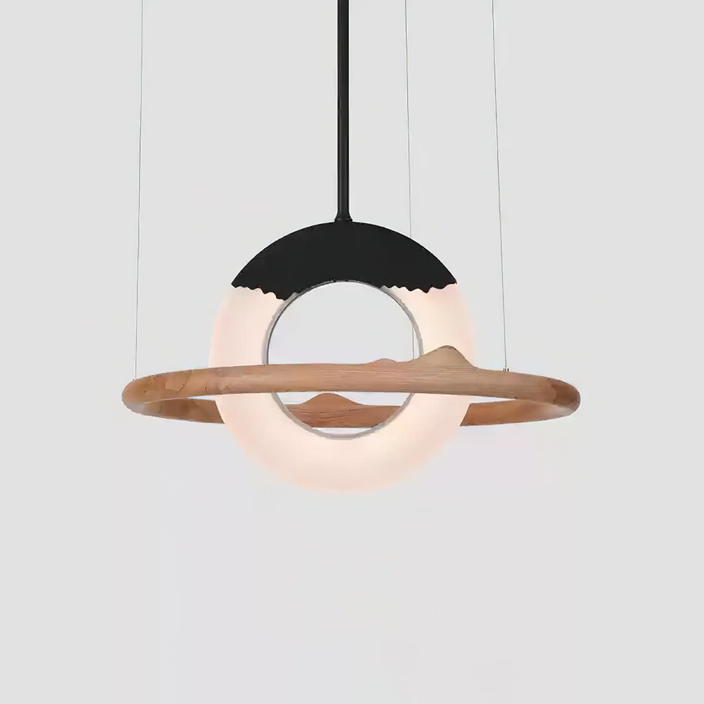 Modern Reincarnation Wood Ring LED Pendant Light Circular Minimalist Chandelier