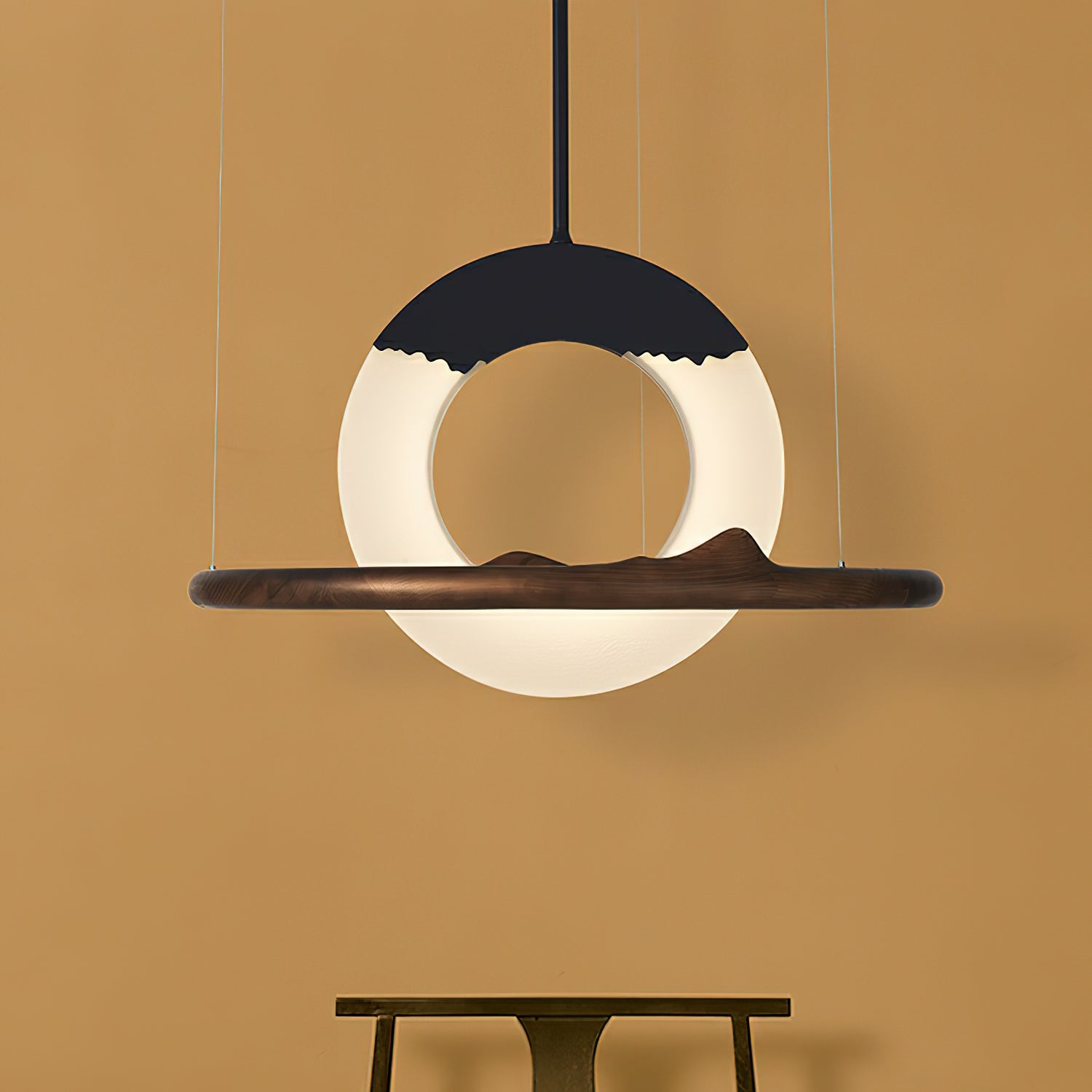 Modern Reincarnation Wood Ring LED Pendant Light Circular Minimalist Chandelier