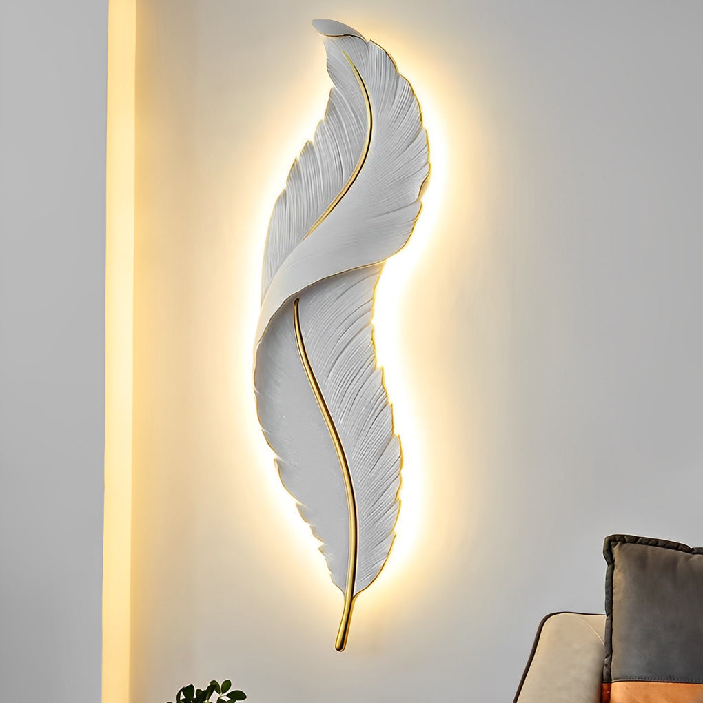Modern Resin Feather LED Wall Sconce Luxury White Light for Bedroom and Living Room