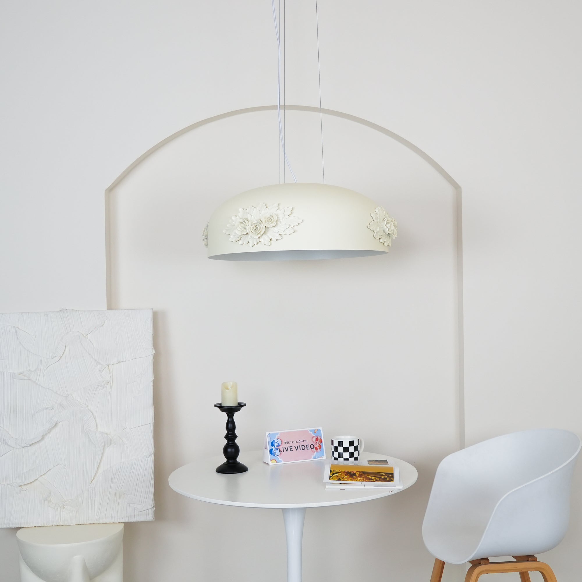 Modern Resin Pendant Light with Crystal Accents White and Beige LED Ceiling Fixture for Elegant Interiors