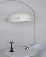 Modern Resin Pendant Light with Crystal Accents White and Beige LED Ceiling Fixture for Elegant Interiors