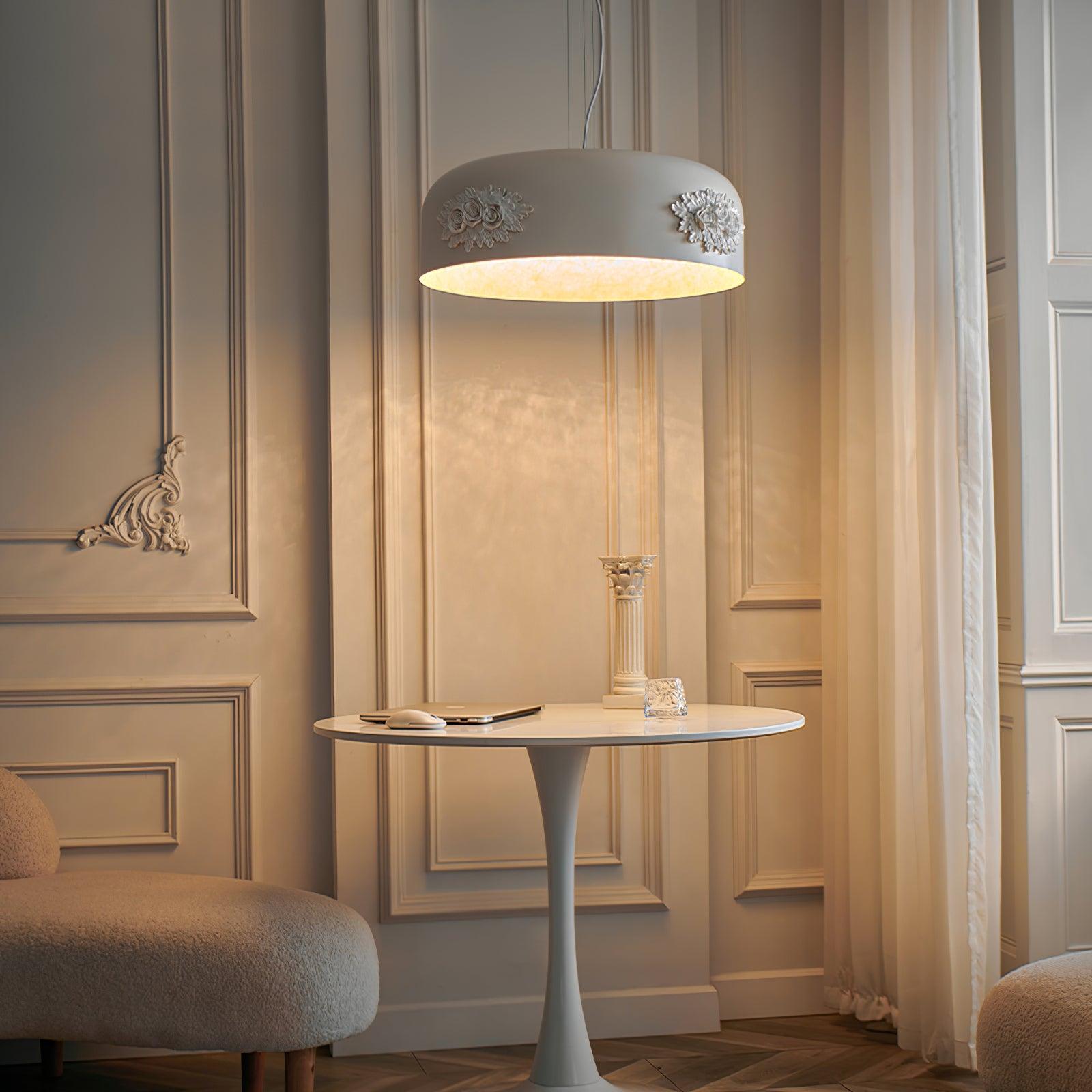 Modern Resin Pendant Light with Crystal Accents White and Beige LED Ceiling Fixture for Elegant Interiors