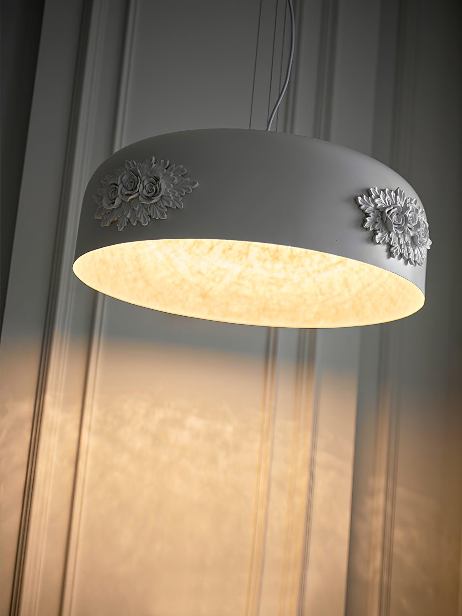 Modern Resin Pendant Light with Crystal Accents White and Beige LED Ceiling Fixture for Elegant Interiors