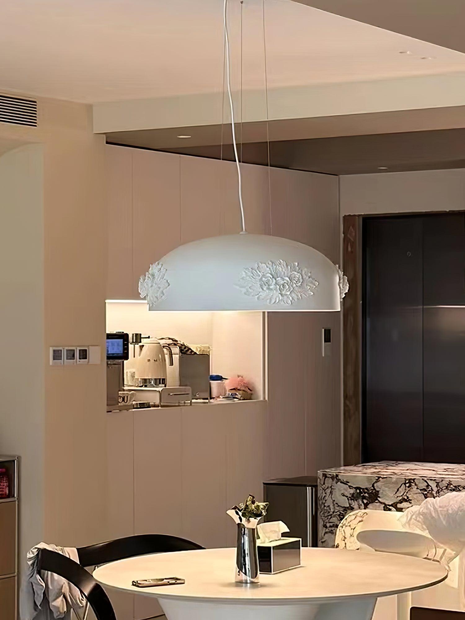 Modern Resin Pendant Light with Crystal Accents White and Beige LED Ceiling Fixture for Elegant Interiors