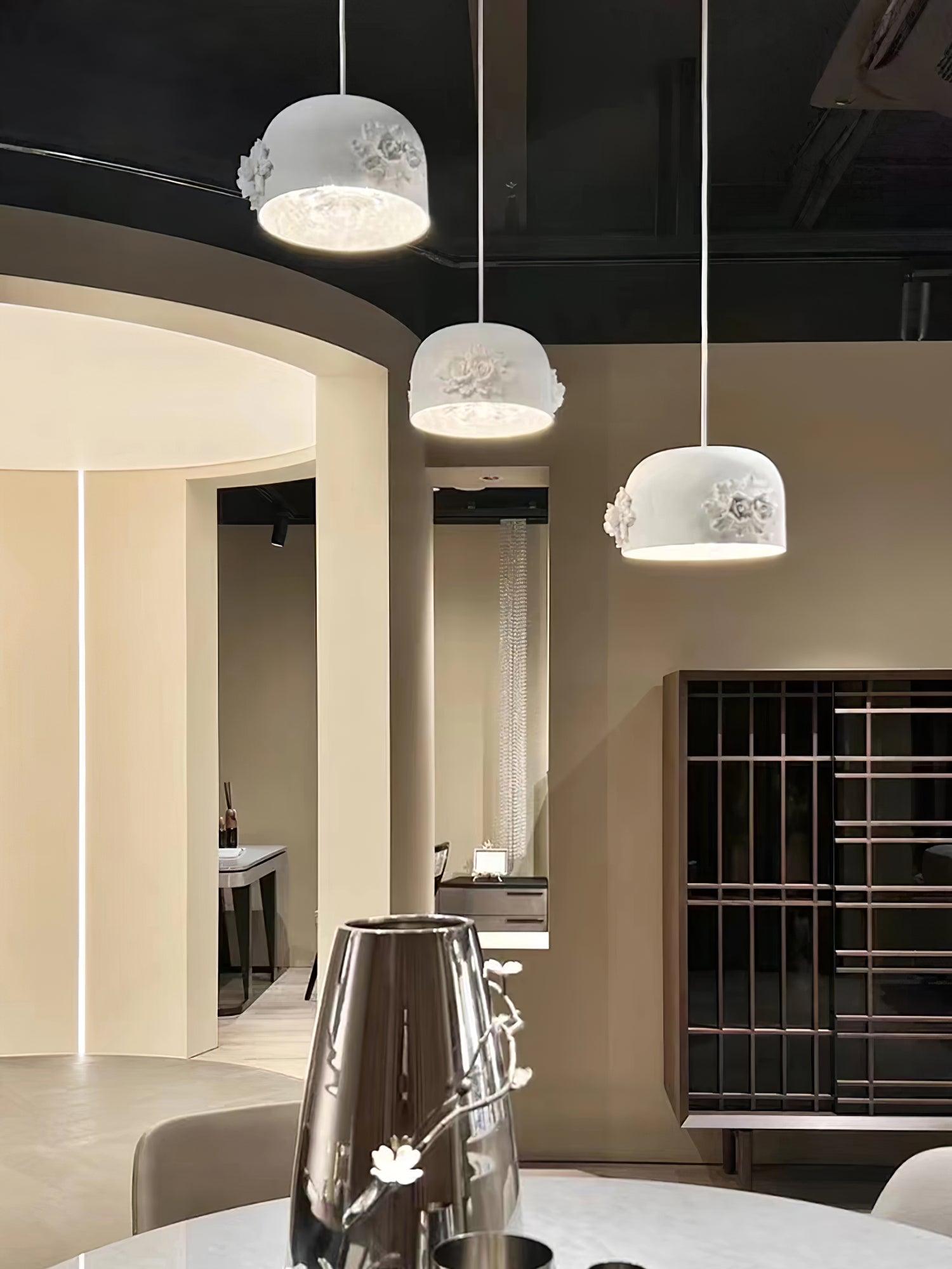 Modern Resin Pendant Light with Crystal Accents White and Beige LED Ceiling Fixture for Elegant Interiors