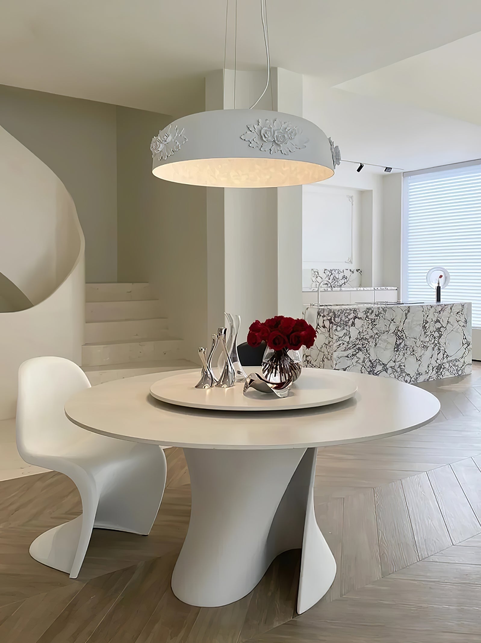 Modern Resin Pendant Light with Crystal Accents White and Beige LED Ceiling Fixture for Elegant Interiors