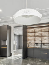 Modern Resin Pendant Light with Crystal Accents White and Beige LED Ceiling Fixture for Elegant Interiors