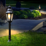 Modern Retro Black Outdoor Path Post Light Waterproof Garden Lawn Lantern with Glass Shade