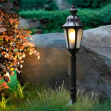 Modern Retro Black Outdoor Path Post Light Waterproof Garden Lawn Lantern with Glass Shade