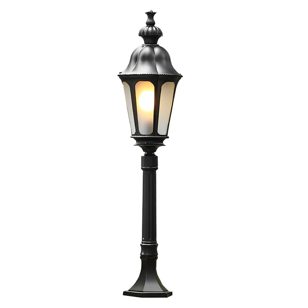 Modern Retro Black Outdoor Path Post Light Waterproof Garden Lawn Lantern with Glass Shade