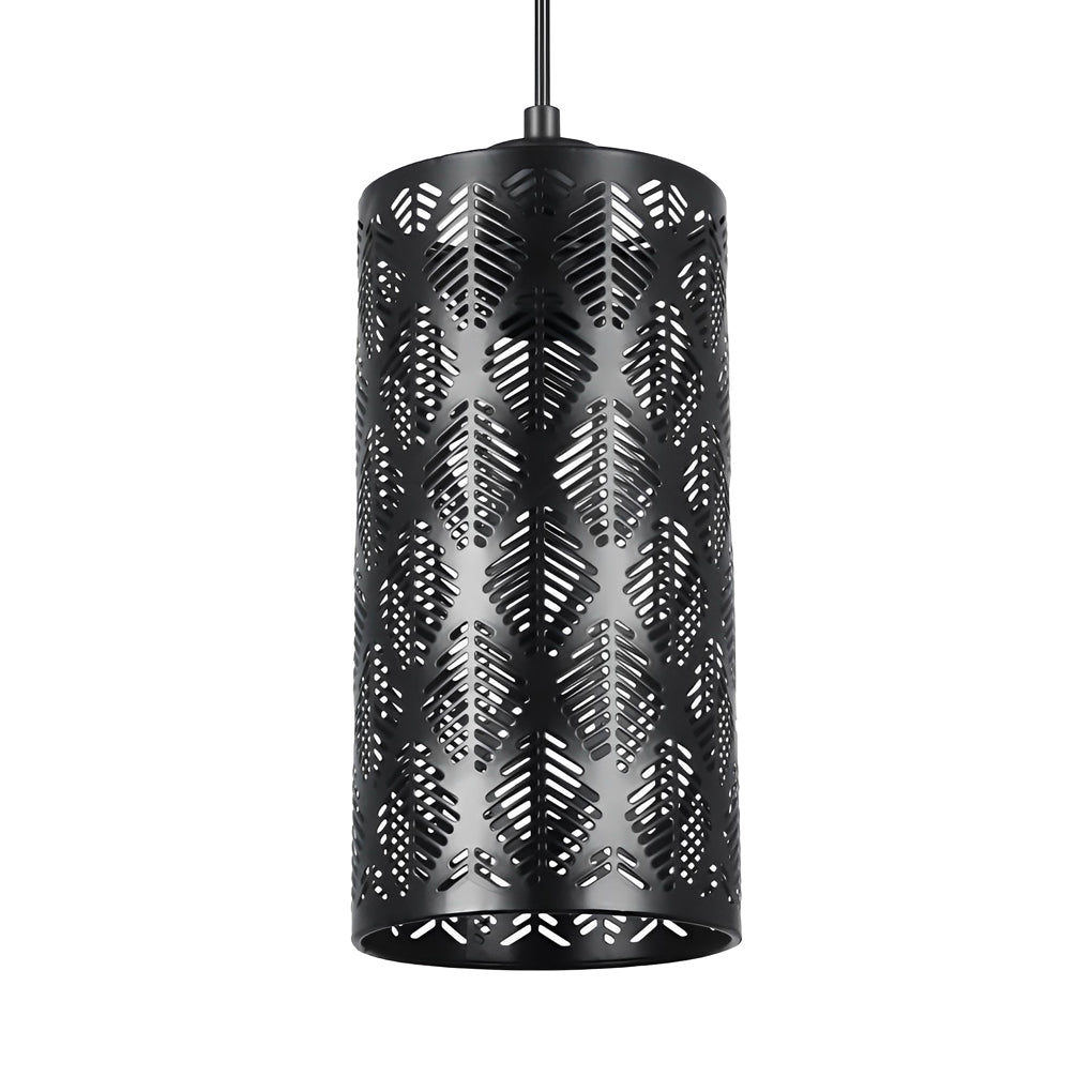 Modern Retro Cylindrical Hollow Iron Black Industrial Style Pendant Light for Kitchen and Dining Room