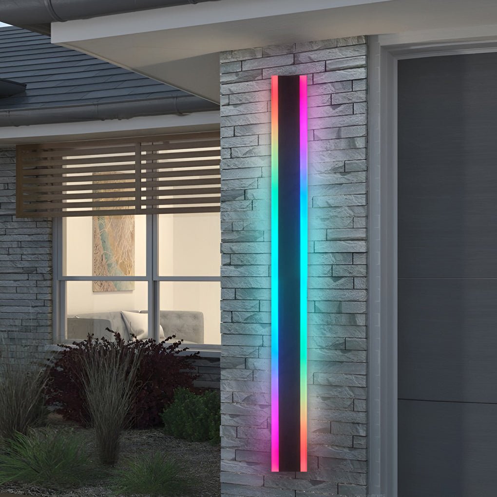 Modern RGB LED Long Strip Outdoor Wall Sconce Waterproof Exterior Lighting for Courtyard and Villa