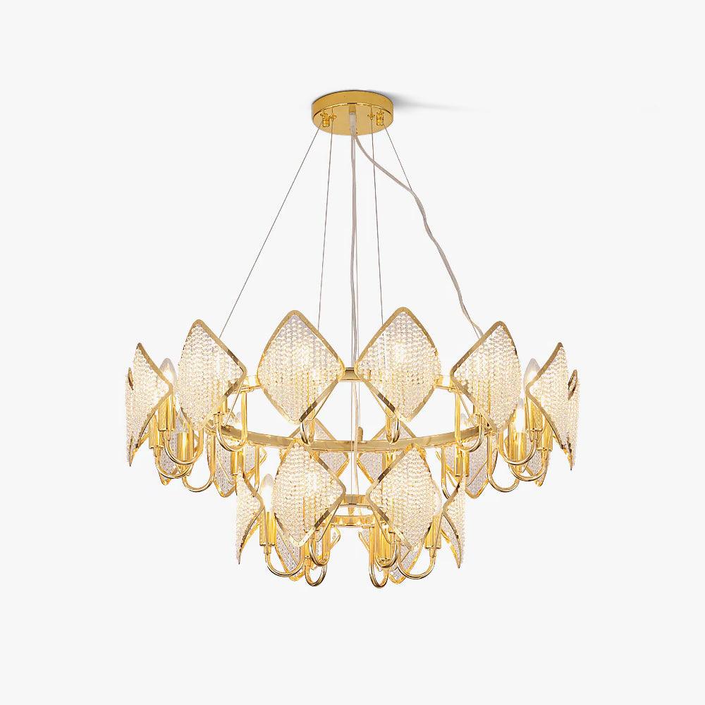 Modern Rhombus Crystal Chandelier Gold Geometric Ring LED Pendant Lighting for Luxury Interiors