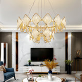 Modern Rhombus Crystal Chandelier Gold Geometric Ring LED Pendant Lighting for Luxury Interiors