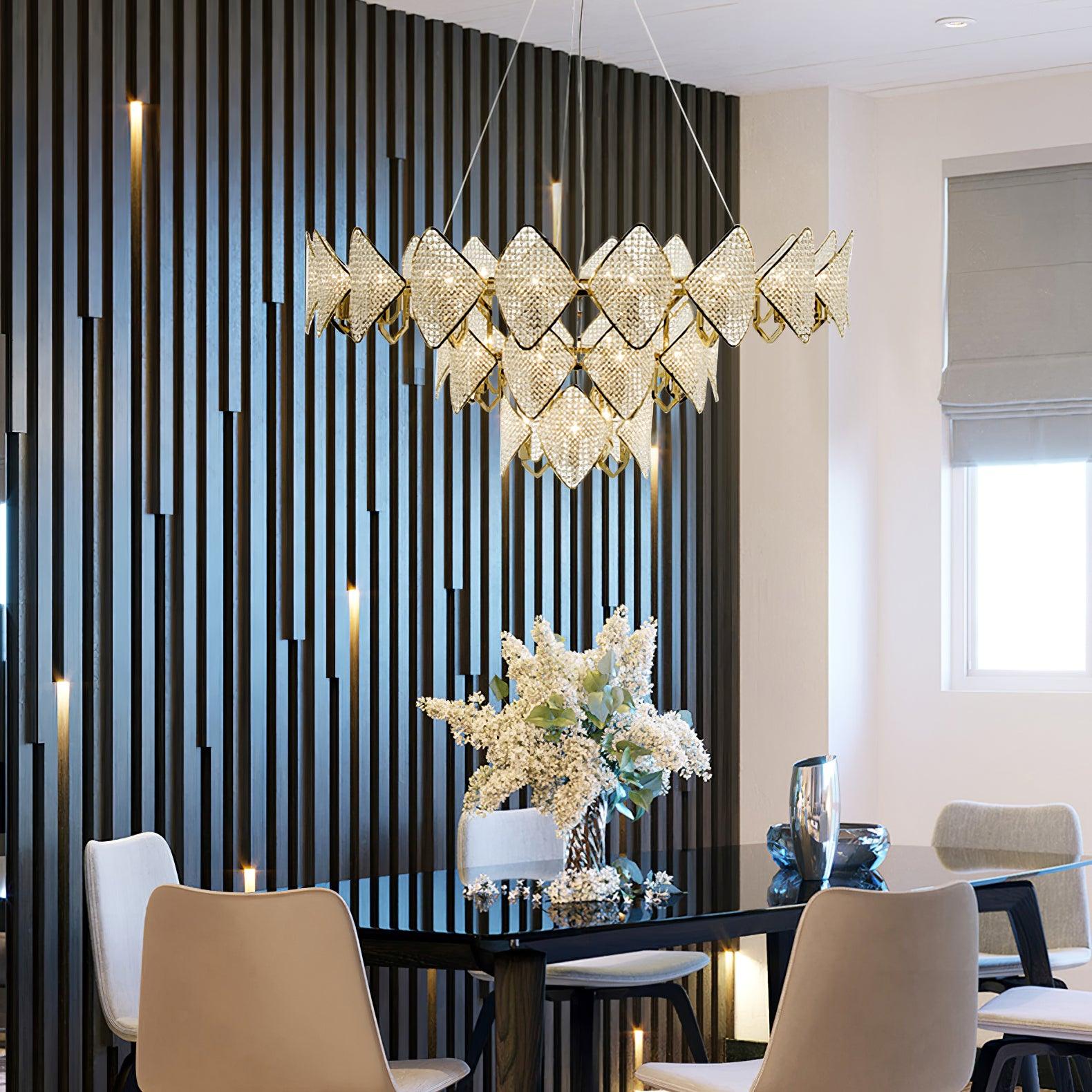 Modern Rhombus Crystal Chandelier Gold Geometric Ring LED Pendant Lighting for Luxury Interiors